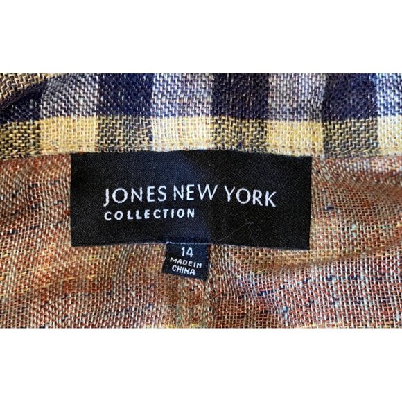 Jones New York Plaid Linen Jacket Size 14 Button-Front 3/4 Ruffle Sleeves Womens - Picture 4 of 5